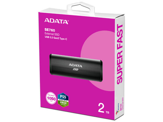 Unidad De Estado Solido Ssd Externo Adata Se760 2tb Portatil Usb 3.2 Tipo C Windows Mac Linux Android Ps5 Xbox X S Color Negro (ase760-2tu32g2-cbk)