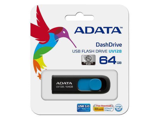 Memoria Adata 64gb Usb 3.2 Uv128 Retractil Negro-azul (auv128-64g-rbe)