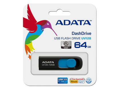 Memoria Adata 64gb Usb 3.2 Uv128 Retractil Negro-azul (auv128-64g-rbe)