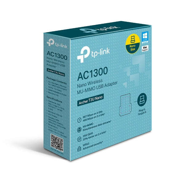 Tarjeta De Red | Tp-link | Archer T3u Nano | Ac1300 | Usb | Inalambrico | 5ghz 867mbps | 2.4ghz 400mbps | Compatible Con Windows 11/10/8.1/8/7, Mac Os 10.15 Y Anterior