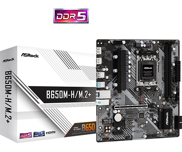 Mb Asrock B650m-h/m.2+/am5 Ryzen Series 9000, 8000 Y 7000/ddr5 6400 Mhz/ Pcie Gen5(m.2)/2 Pcie 4.0x16/1 Pcie 3.0x1/amd Rdna/1 Blazing M.2/1 Hyper M.2/6 Usb 3.2/1 Usb C Trasero/