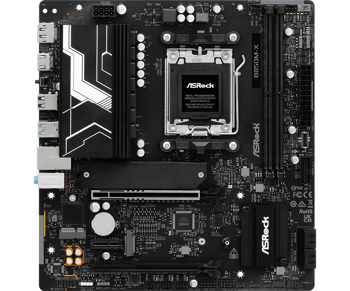Mb Asrock B850m-x R2.0/am5 Ryzen Series 9000, 8000 Y 7000/ddr5 8200 Mhz/ Pcie Gen5(m.2)/1 Pcie 4.0x16/1 Pcie 3.0x1/amd Rdna/1 Blazing M.2/1 Hyper M.2/8 Usb 3.2/2 Usb C Trasero Y Frontal/5 Usb 2.0