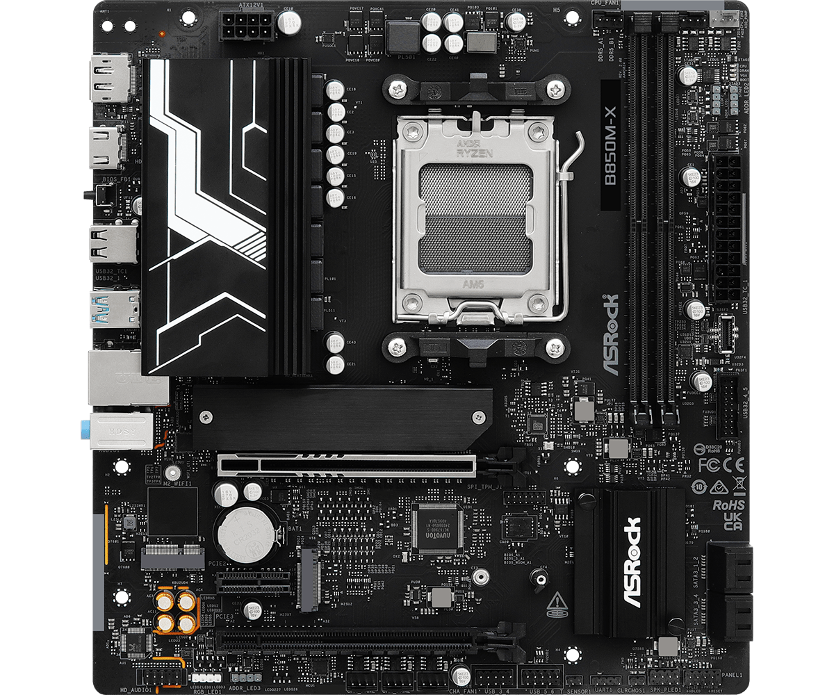 Mb Asrock B850m-x R2.0/am5 Ryzen Series 9000, 8000 Y 7000/ddr5 8200 Mhz/ Pcie Gen5(m.2)/1 Pcie 4.0x16/1 Pcie 3.0x1/amd Rdna/1 Blazing M.2/1 Hyper M.2/8 Usb 3.2/2 Usb C Trasero Y Frontal/5 Usb 2.0