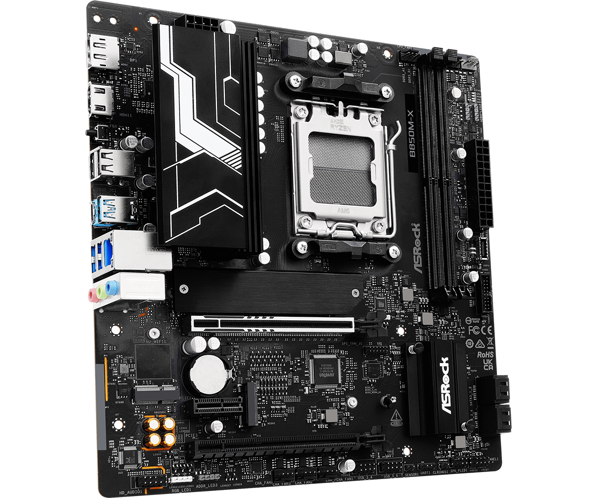 Mb Asrock B850m-x R2.0/am5 Ryzen Series 9000, 8000 Y 7000/ddr5 8200 Mhz/ Pcie Gen5(m.2)/1 Pcie 4.0x16/1 Pcie 3.0x1/amd Rdna/1 Blazing M.2/1 Hyper M.2/8 Usb 3.2/2 Usb C Trasero Y Frontal/5 Usb 2.0