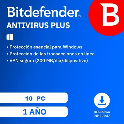 Esd Bitdefender Antivirus Plus / 10 Usuarios / 1 AÑo (entrega Electronica)