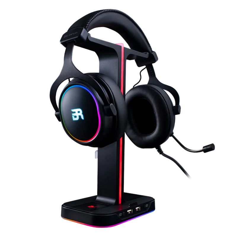 Base Gamer Balam Rush Atlas Hr760 / Soporte Para Diadema / Iluminacion Rgb / 2x Usb A / Negro / Br-931502