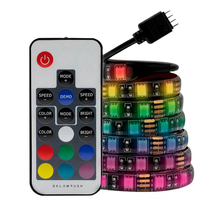 Tira Led Gamer Balam Rush Gaming Rbg Strip Slx10 / 328 Modos Rgb / Cobertura Sellada / Control Remoto / 80 Cm / 20 Colores / 8 Rangos De Velocidad / Adhesivo / Ip65 / Conexion Usb / Br-931564