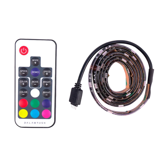 Tira Led Gamer Balam Rush Gaming Rbg Strip Slx10 / 328 Modos Rgb / Cobertura Sellada / Control Remoto / 80 Cm / 20 Colores / 8 Rangos De Velocidad / Adhesivo / Ip65 / Conexion Usb / Br-931564