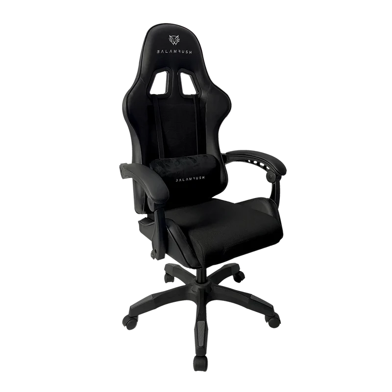 Silla Gamer Balam Rush Power Rush V2 Black Edition / Inclinacion 135 Grados / Tela Y Piel Sintetica / Max 120 Kg / Cojin Lumbar / Piston Clase 3 / Reposabrazos Fijo / Negro / Br-934534