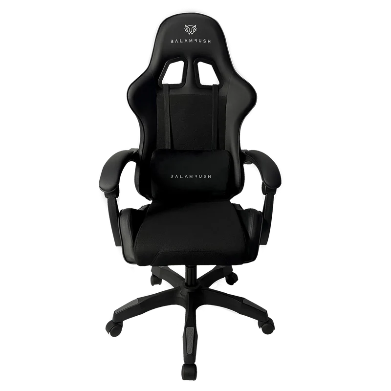 Silla Gamer Balam Rush Power Rush V2 Black Edition / Inclinacion 135 Grados / Tela Y Piel Sintetica / Max 120 Kg / Cojin Lumbar / Piston Clase 3 / Reposabrazos Fijo / Negro / Br-934534