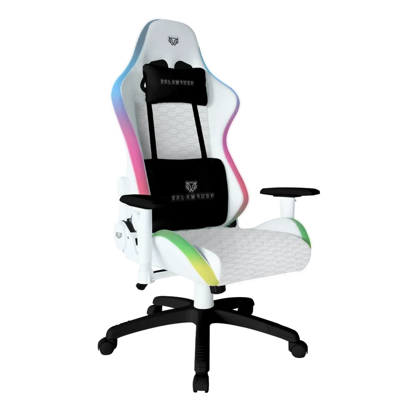 Silla Gamer Balam Rush Lightning Frost / Iluminacion Led Rgb / Cojines Ajustables / Piston Clase 4 / Max 120 Kg / Inclinacion 90° A 180° / Control 356 Modos / Blanco / Br-935920