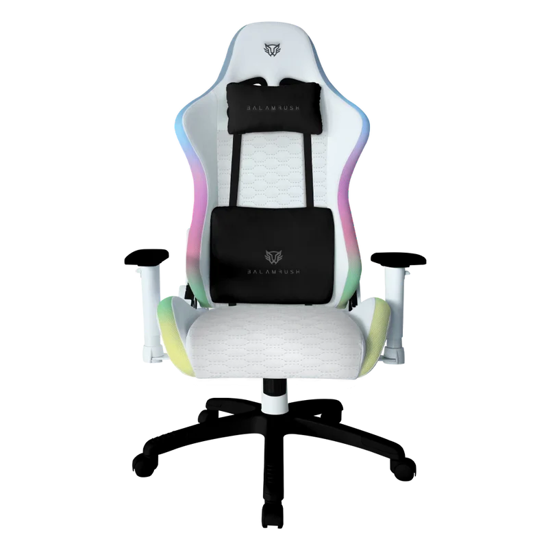 Silla Gamer Balam Rush Lightning Frost / Iluminacion Led Rgb / Cojines Ajustables / Piston Clase 4 / Max 120 Kg / Inclinacion 90° A 180° / Control 356 Modos / Blanco / Br-935920