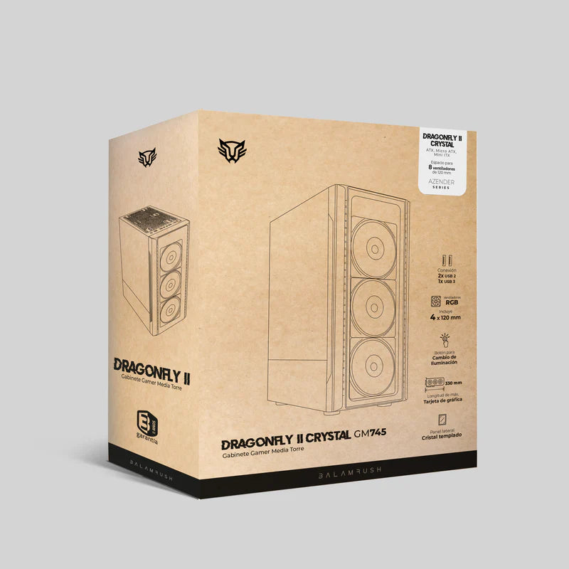 Gabinete Balam Rush Dragonfly Crystal Gm745 / Mini Torre/ Atx, Micro Atx, Mini Itx / Panel Cristal Templado/ Ilumuminacion Rgb/ Metal/ Blanco/ Br-935975