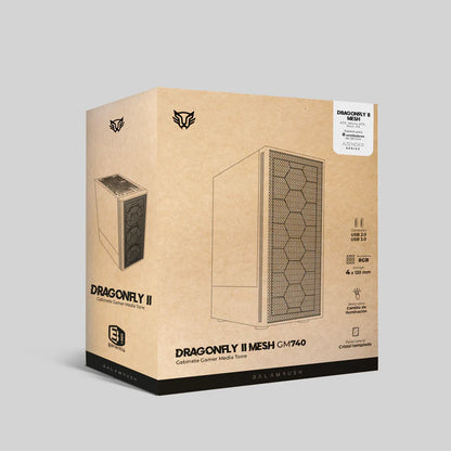 Gabinete Balam Rush Dragonfly Ii Mesh Gm740 / Media Torre / Atx - Micro Atx - Mini Itx / Panel Cristal Templado/ Ilumuminacion Rgb / Ventilador Rgb Incluido / Blanco / Br-935999