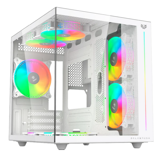 Gabinete Gamer Balam Rush Tank Pro Evo Gm955 / Mini Torre / Micro Atx- Mini Itx / Paneles Removibles / Iluminacion Rgb / Ventiladores Incluidos / Cristal Templado / Blanco / Br-937337