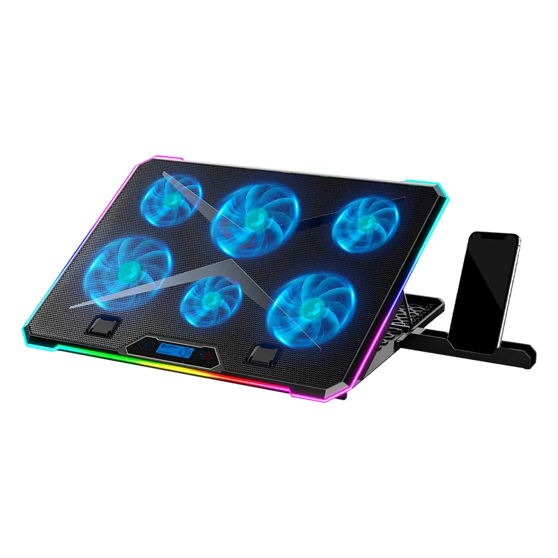Base Enfriadora Balam Rush Eolox Freez Ef707 / 17 Pulg / 6 Ventiladores / 2x Usb / Pantalla Lcd / Ajustable 8 Niveles / Iluminacion Rgb / Antiderrapante / Negro / Br-937429