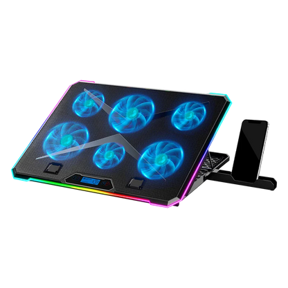 Base Enfriadora Balam Rush Eolox Freez Ef707 / 17 Pulg / 6 Ventiladores / 2x Usb / Pantalla Lcd / Ajustable 8 Niveles / Iluminacion Rgb / Antiderrapante / Negro / Br-937429