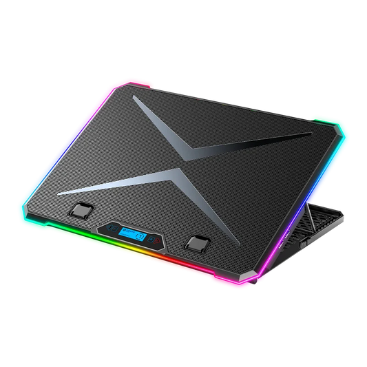 Base Enfriadora Balam Rush Eolox Freez Ef707 / 17 Pulg / 6 Ventiladores / 2x Usb / Pantalla Lcd / Ajustable 8 Niveles / Iluminacion Rgb / Antiderrapante / Negro / Br-937429