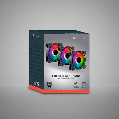 Kit Ventiladores Balam Rush Eolox Blaze Ex50k / 3 Piezas / Flujo De Aire 28.76 Cfm / Silencioso / 1500 Rpm / Iluminacion Rgb / 3 Pines / 120 X 25 Mm / Negro / Br-937986