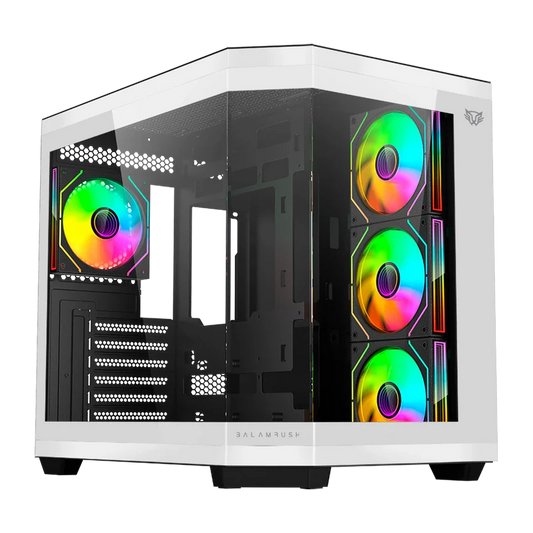 Gabinete Gamer Balam Rush Tank Master 9600tb / Media Torre / Atx - Micro Atx - Itx / Paneles Removibles Cristal Templado / 4x Ventiladores Argb / Soporte P/ Enfriamiento / Blanco C/ Negro / Br-938693