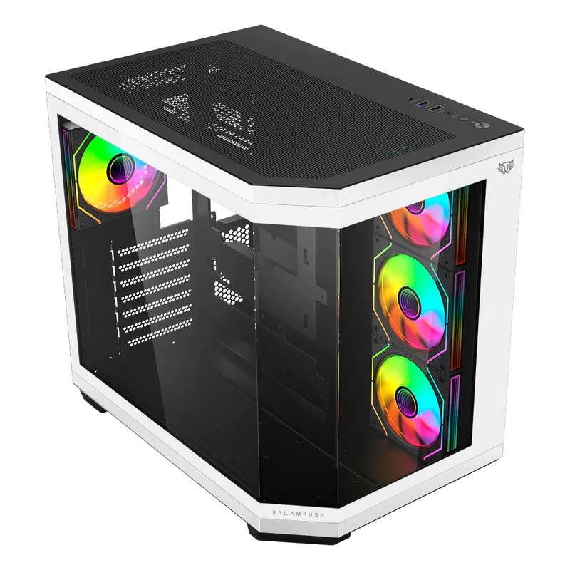 Gabinete Gamer Balam Rush Tank Master 9600tb / Media Torre / Atx - Micro Atx - Itx / Paneles Removibles Cristal Templado / 4x Ventiladores Argb / Soporte P/ Enfriamiento / Blanco C/ Negro / Br-938693