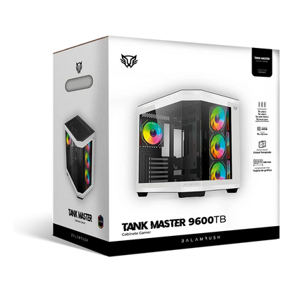 Gabinete Gamer Balam Rush Tank Master 9600tb / Media Torre / Atx - Micro Atx - Itx / Paneles Removibles Cristal Templado / 4x Ventiladores Argb / Soporte P/ Enfriamiento / Blanco C/ Negro / Br-938693