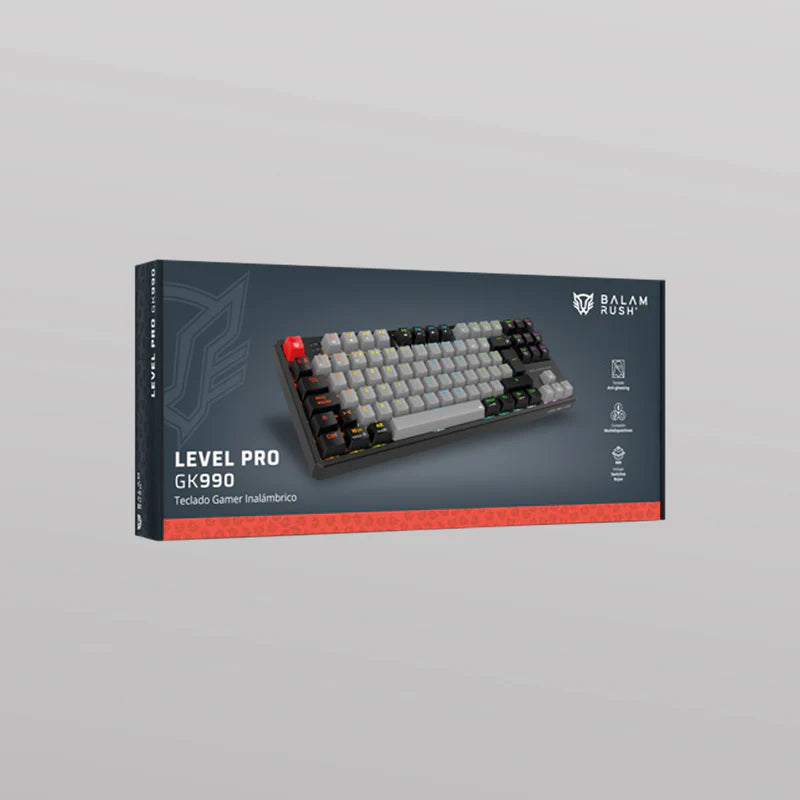 Teclado Gamer Balam Rush Level Pro Gk990 / Inalambrico / Multimedia / Rgb Dinamico / Recargable / EspaÑol / 105 Teclas / Gris-negro / Br-940368