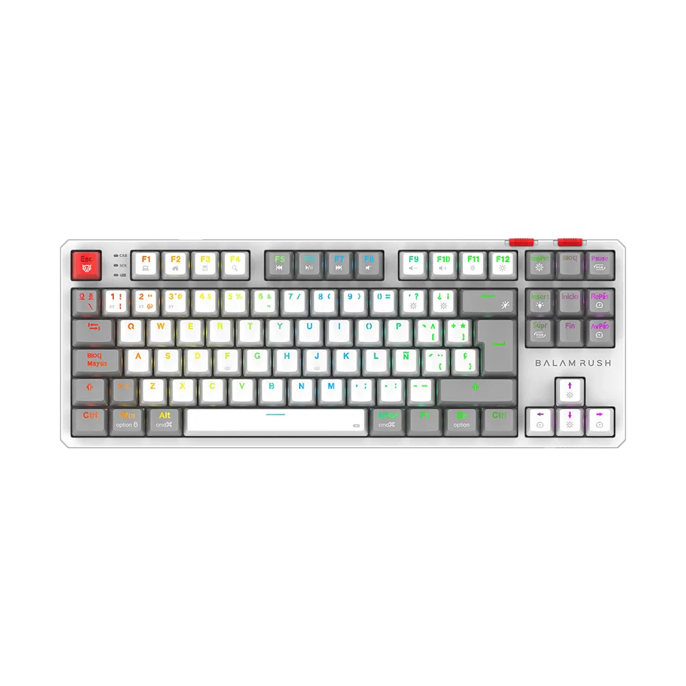 Teclado Gamer Balam Rush Level Pro Gk990 / Inalambrico / Dongle Usb- Bt -usb C / EspaÑol / Win -mac -android / 88 Teclas / Mecanico / Iluminacion Rgb / 5 Dispositivos / Recargable /blanco / Br-940375