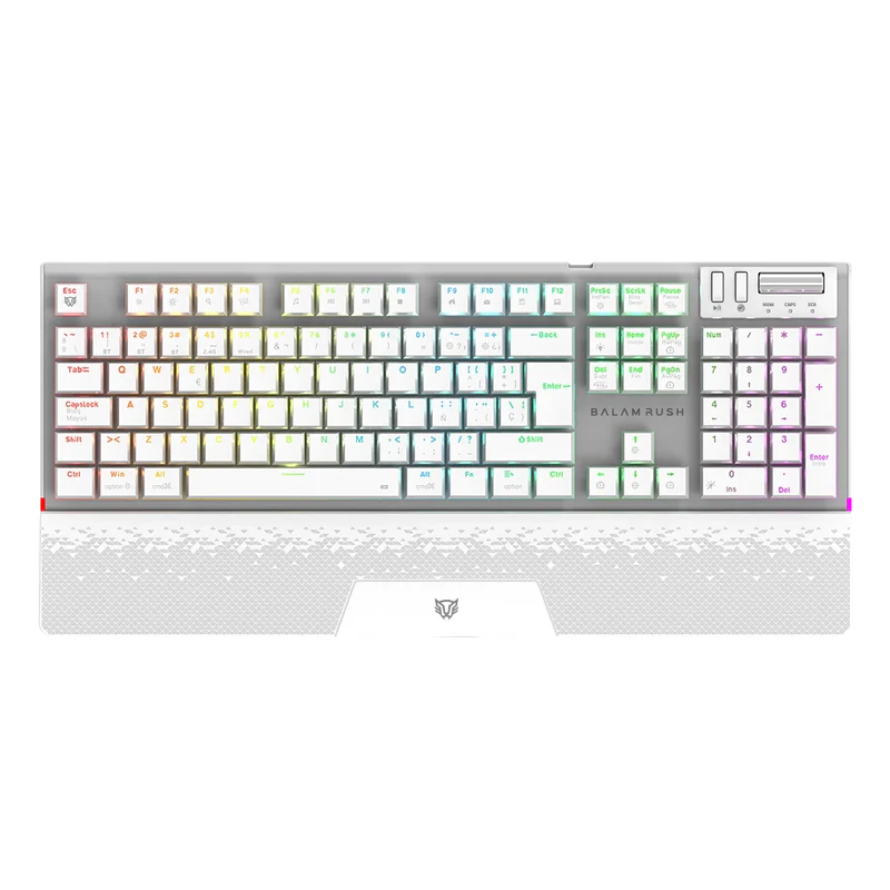 Teclado Gamer Balam Rush Dominate Expert Gk979i / Dual Recargable / Usb C - Bt Dongle / Multidispositivos / Rgb / 105 Teclas / EspaÑol / Ergonomico / Mecanico / Win- Ios - Android/ Blanco / Br-940399
