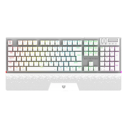 Teclado Gamer Balam Rush Dominate Expert Gk979i / Dual Recargable / Usb C - Bt Dongle / Multidispositivos / Rgb / 105 Teclas / EspaÑol / Ergonomico / Mecanico / Win- Ios - Android/ Blanco / Br-940399