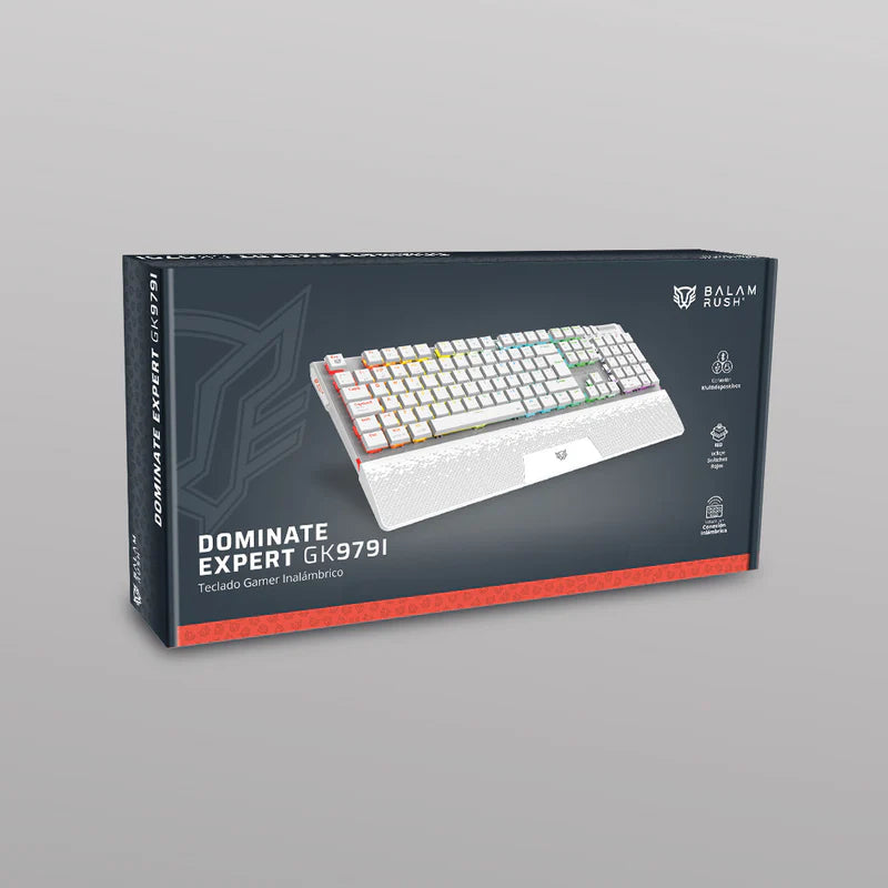 Teclado Gamer Balam Rush Dominate Expert Gk979i / Dual Recargable / Usb C - Bt Dongle / Multidispositivos / Rgb / 105 Teclas / EspaÑol / Ergonomico / Mecanico / Win- Ios - Android/ Blanco / Br-940399