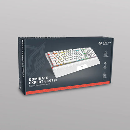 Teclado Gamer Balam Rush Dominate Expert Gk979i / Dual Recargable / Usb C - Bt Dongle / Multidispositivos / Rgb / 105 Teclas / EspaÑol / Ergonomico / Mecanico / Win- Ios - Android/ Blanco / Br-940399
