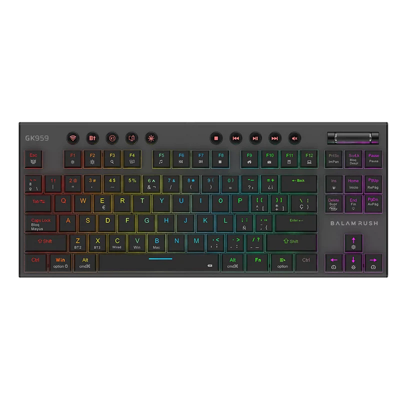Teclado Gamer Dominate Expert Gk959 / Inalambrico Dual / Mecanico / Ilumnacion Rgb / Recargable / 87 Teclas / Win - Mac - Android - Consolas De Juego / EspaÑol / Dongle-bt 5.0 / Negro / Br-940405