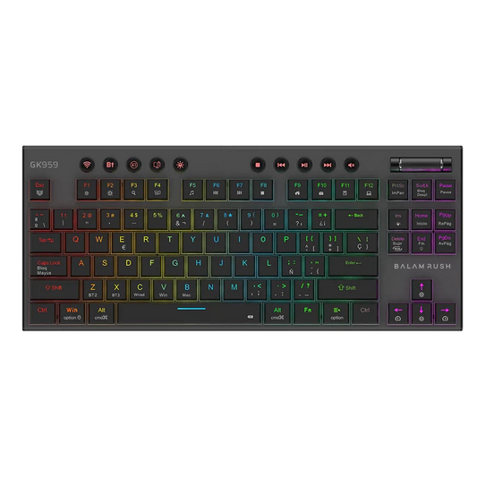 Teclado Gamer Dominate Expert Gk959 / Inalambrico Dual / Mecanico / Ilumnacion Rgb / Recargable / 87 Teclas / Win - Mac - Android - Consolas De Juego / EspaÑol / Dongle-bt 5.0 / Negro / Br-940405