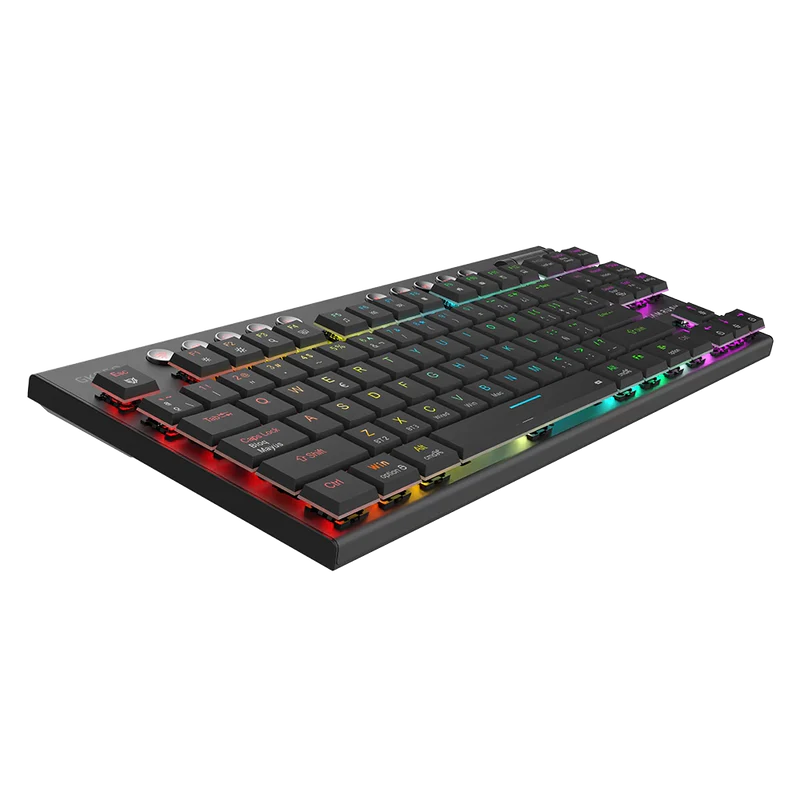 Teclado Gamer Dominate Expert Gk959 / Inalambrico Dual / Mecanico / Ilumnacion Rgb / Recargable / 87 Teclas / Win - Mac - Android - Consolas De Juego / EspaÑol / Dongle-bt 5.0 / Negro / Br-940405