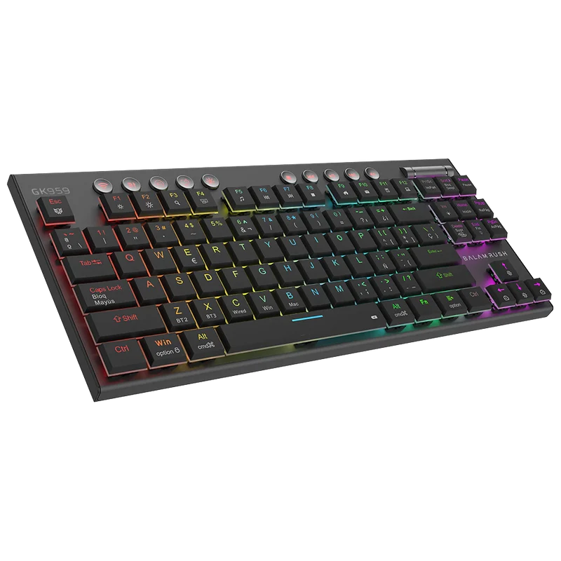 Teclado Gamer Dominate Expert Gk959 / Inalambrico Dual / Mecanico / Ilumnacion Rgb / Recargable / 87 Teclas / Win - Mac - Android - Consolas De Juego / EspaÑol / Dongle-bt 5.0 / Negro / Br-940405