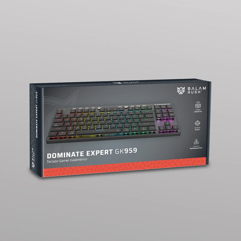 Teclado Gamer Dominate Expert Gk959 / Inalambrico Dual / Mecanico / Ilumnacion Rgb / Recargable / 87 Teclas / Win - Mac - Android - Consolas De Juego / EspaÑol / Dongle-bt 5.0 / Negro / Br-940405