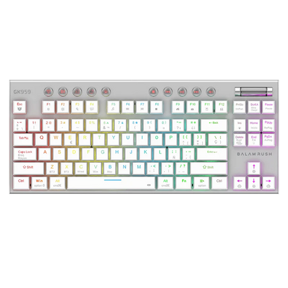 Teclado Gamer Dominate Expert Gk959 / Inalambrico Dual / Mecanico / Ilumnacion Rgb / Recargable / 87 Teclas / Win - Mac - Android - Consolas De Juego / EspaÑol / Dongle-bt 5.0 / Blanco / Br-940412