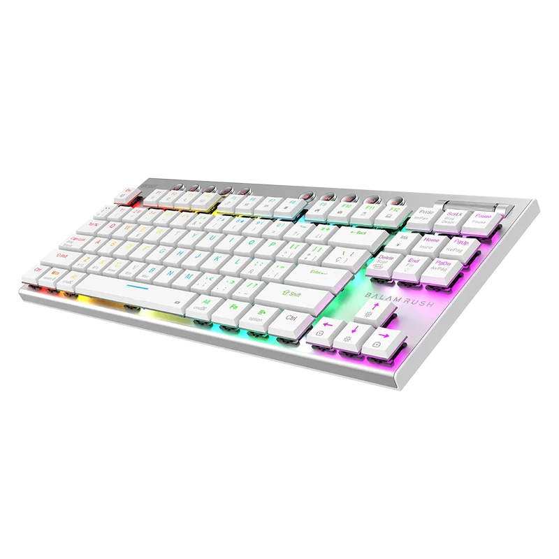 Teclado Gamer Dominate Expert Gk959 / Inalambrico Dual / Mecanico / Ilumnacion Rgb / Recargable / 87 Teclas / Win - Mac - Android - Consolas De Juego / EspaÑol / Dongle-bt 5.0 / Blanco / Br-940412