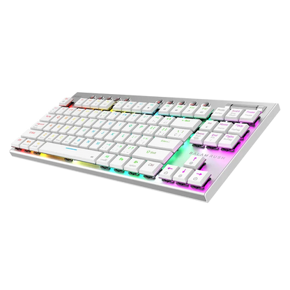 Teclado Gamer Dominate Expert Gk959 / Inalambrico Dual / Mecanico / Ilumnacion Rgb / Recargable / 87 Teclas / Win - Mac - Android - Consolas De Juego / EspaÑol / Dongle-bt 5.0 / Blanco / Br-940412