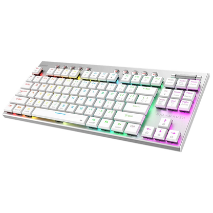 Teclado Gamer Dominate Expert Gk959 / Inalambrico Dual / Mecanico / Ilumnacion Rgb / Recargable / 87 Teclas / Win - Mac - Android - Consolas De Juego / EspaÑol / Dongle-bt 5.0 / Blanco / Br-940412