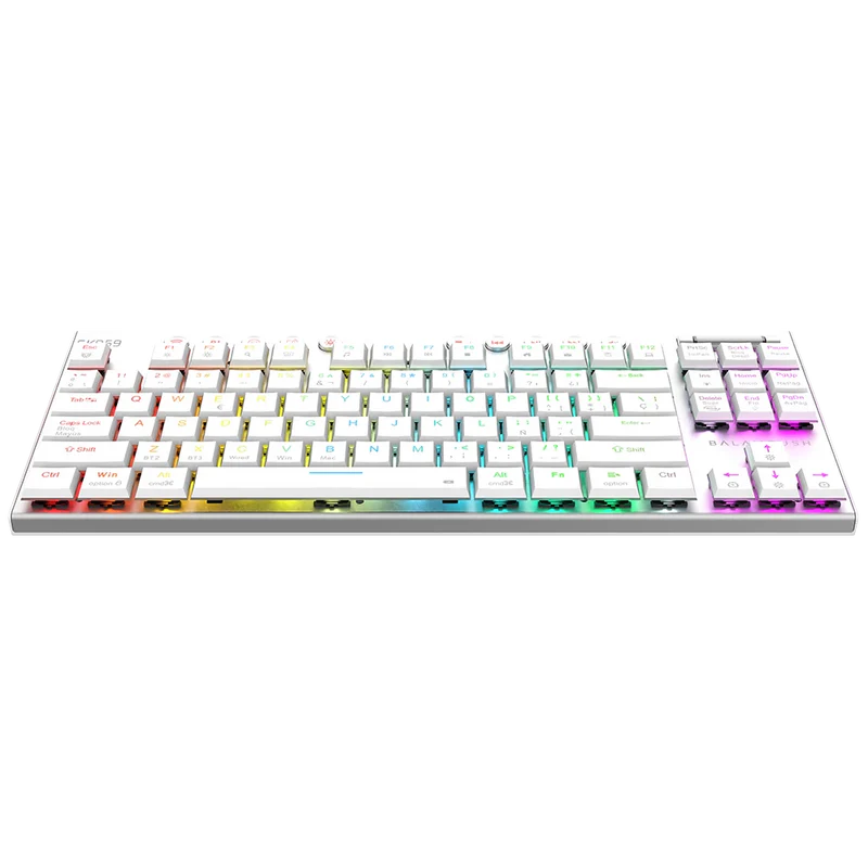 Teclado Gamer Dominate Expert Gk959 / Inalambrico Dual / Mecanico / Ilumnacion Rgb / Recargable / 87 Teclas / Win - Mac - Android - Consolas De Juego / EspaÑol / Dongle-bt 5.0 / Blanco / Br-940412