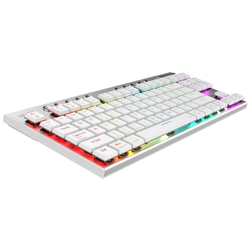 Teclado Gamer Dominate Expert Gk959 / Inalambrico Dual / Mecanico / Ilumnacion Rgb / Recargable / 87 Teclas / Win - Mac - Android - Consolas De Juego / EspaÑol / Dongle-bt 5.0 / Blanco / Br-940412