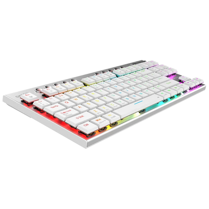 Teclado Gamer Dominate Expert Gk959 / Inalambrico Dual / Mecanico / Ilumnacion Rgb / Recargable / 87 Teclas / Win - Mac - Android - Consolas De Juego / EspaÑol / Dongle-bt 5.0 / Blanco / Br-940412