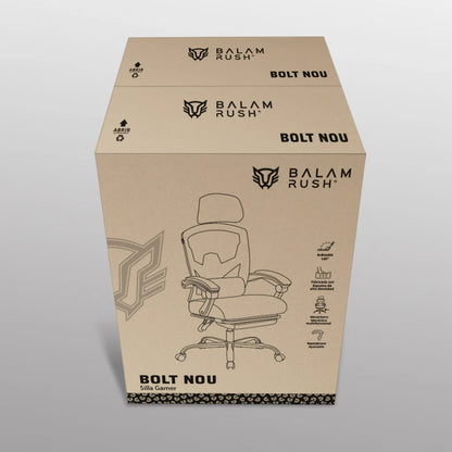 Silla Gamer Balam Rush Bolt Nou G / Hasta 130 Kg / Inclinacion 140 Grados / Piston Clase 3 / Reposapies Acojinado / Cojin Cervical / Cabecera Adaptable / Gris / Br-940559