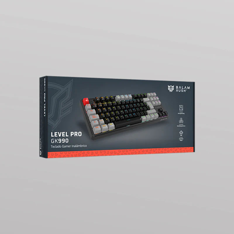 Teclado Gamer Balam Rush Level Pro Gk990 / Inalambrico Dual / Usb C - Dongle Usb - Bt 5.0 / 5 Dispositivos / Rgb / 88 Teclas / EspaÑol / Win- Mac - Android / Mecanico / Multimedia / Negro / Br-940672