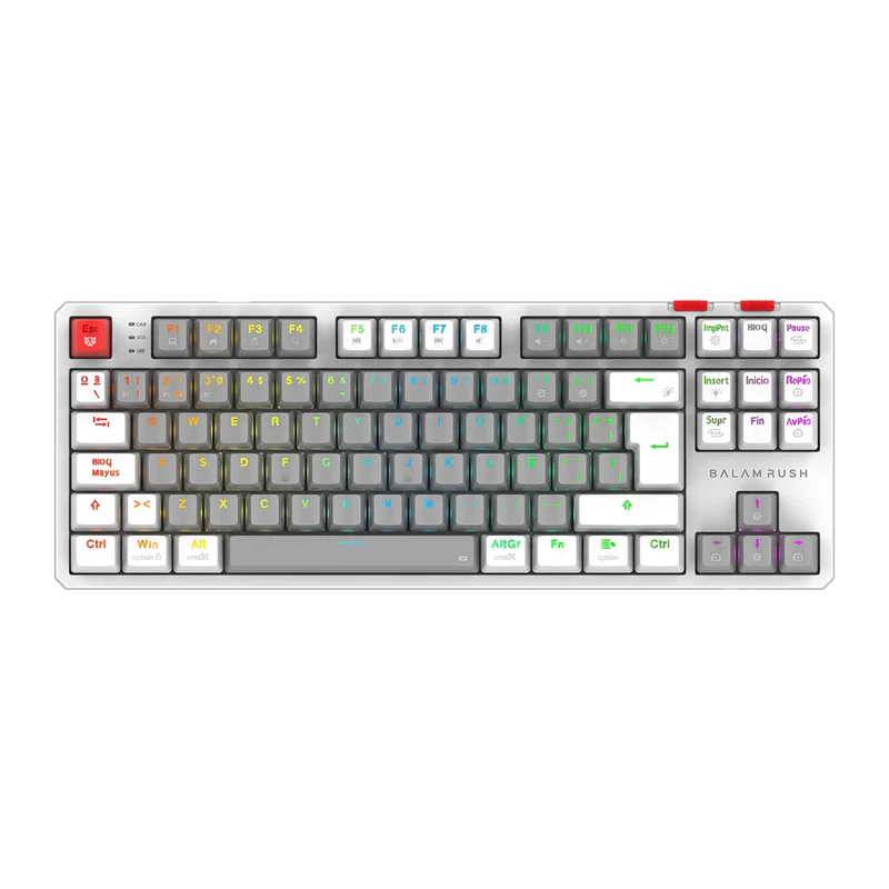 Teclado Gamer Balam Rush Level Pro Gk990 / Dual Recargable / Usb - Bt - Dongle / 5 Dispositivos / Recargable / 88 Teclas / EspaÑol / Win - Mac- Android / Rgb / Mecanico /  Blanco / Br-940689