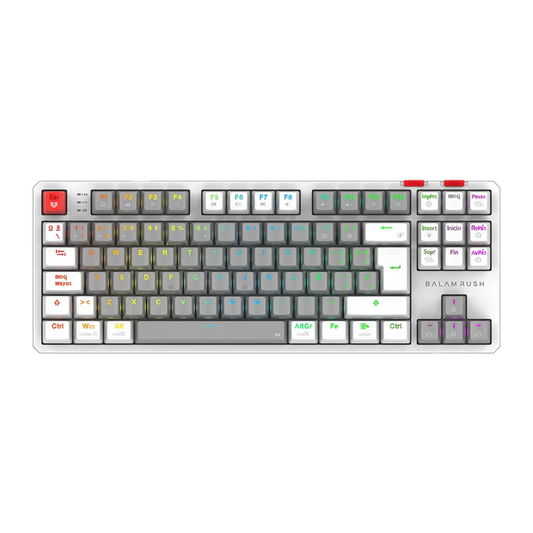 Teclado Gamer Balam Rush Level Pro Gk990 / Dual Recargable / Usb - Bt - Dongle / 5 Dispositivos / Recargable / 88 Teclas / EspaÑol / Win - Mac- Android / Rgb / Mecanico /  Blanco / Br-940689