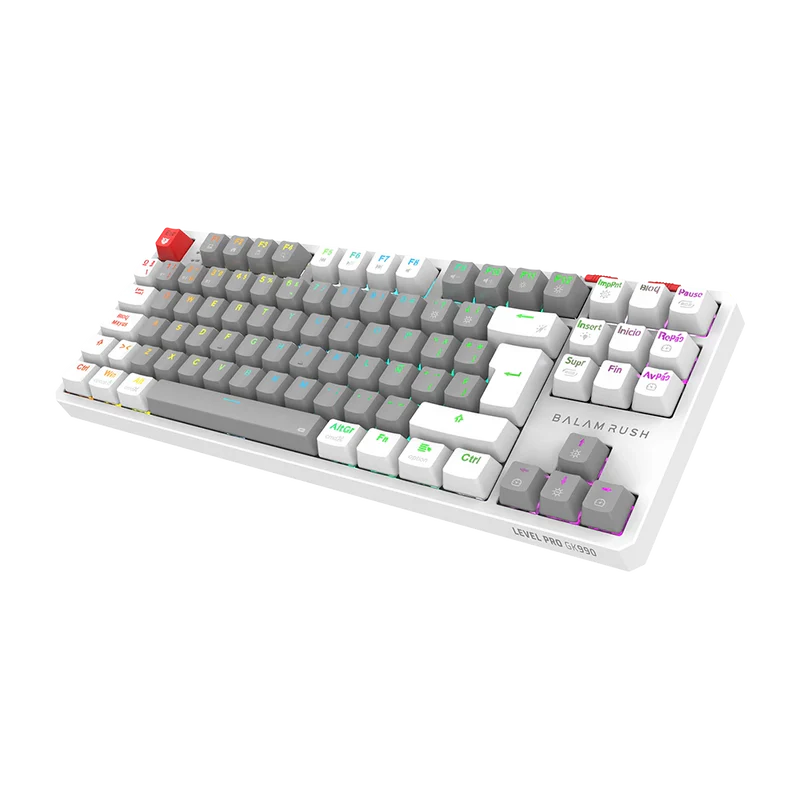 Teclado Gamer Balam Rush Level Pro Gk990 / Dual Recargable / Usb - Bt - Dongle / 5 Dispositivos / Recargable / 88 Teclas / EspaÑol / Win - Mac- Android / Rgb / Mecanico /  Blanco / Br-940689