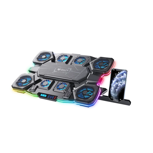 Base Enfriadora Gamer Balam Rush Eolox Cryotech Ef780 / Laptop 17 Pulg / Velocidad Ajustable / 7 Niveles De Altura / 10 Modos De Iluminacion / Soporte P- Celular / Placa Metalica / Negro / Br-941112
